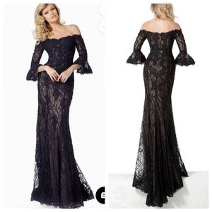 NWT Jovani Navy Nude Beaded Gown  size 12